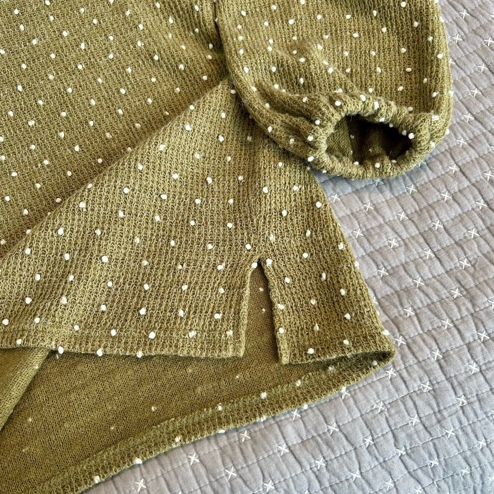 Cozy Olive Green Top with Cream Dots - Picture 4 of 7